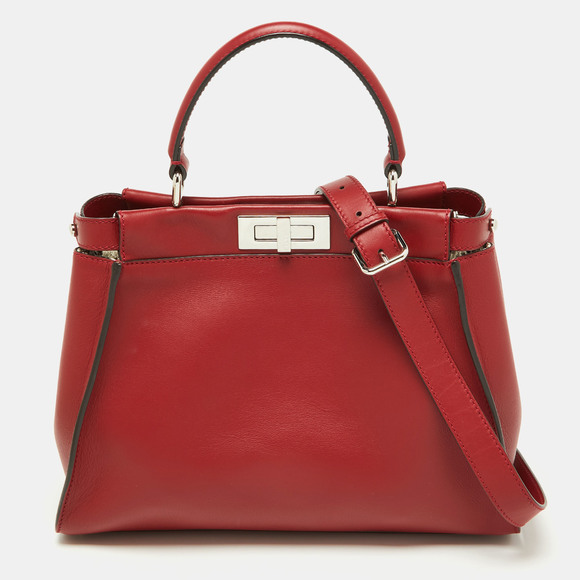 Fendi Handbags - FENDI Red Leather Regular PeekabooTop Handle Bag